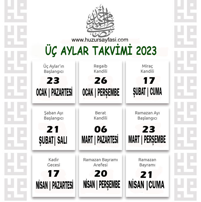 2023 Üç ayların başlangıcı ne zamandır Huzur Sayfası / İslami bilgi